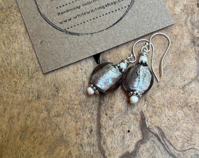 Gray glass earrings/ sterling silver/ silver earrings