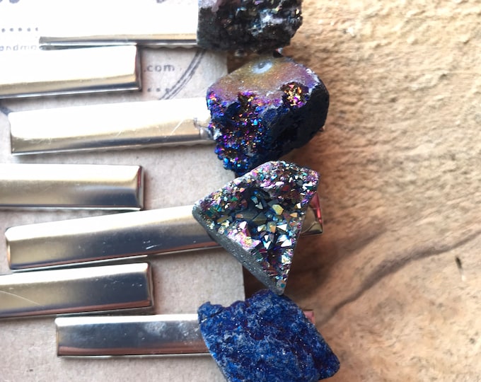 Geode Stone hair clip/ navy blue &gray hair clip/ druzy hair clip/ hair accessory / raw stone hair clip/ boho hair clip