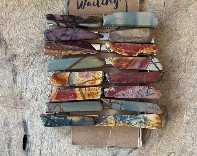 Polished Stone Hair Clip: Natural Veined Alligator Clip