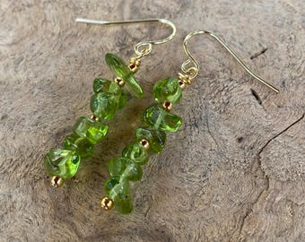 Peridot Pebble Earrings: 14k Gold Plated French Hooks