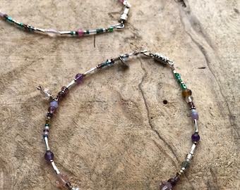 Rose quartz amethyst & sterling silver boho anklet / seed bead anklet/ beach jewelry/ summer accessories