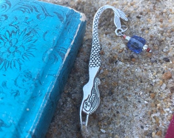 Mermaid Bookmark: Silver Charm with Blue Glass Beads