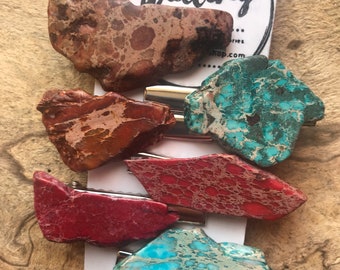 Red Jasper Stone Hair Clip: Boho Alligator Clip