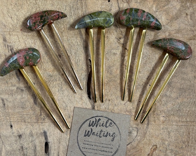 Unakite Hair Pin: Modern rust green hair fork