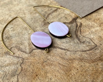 Handmade Violet Shell Brass Threader Earrings: Modern Long Dangle