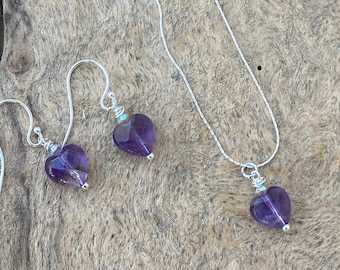 Heart Amethyst Sterling Silver Earrings: Purple Gemstone Jewelry