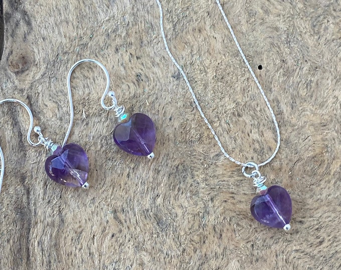 Heart Amethyst Sterling Silver Earrings: Purple Gemstone Jewelry