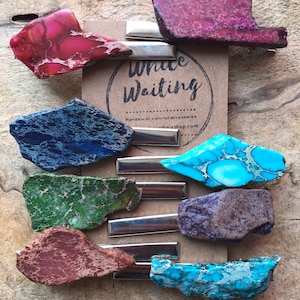 Raw Jasper Stone Hair Clip: Boho Hair Accessory (3 inches)