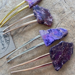 Purple Dyed Jasper Stone Hair Fork: Boho Hair Pin
