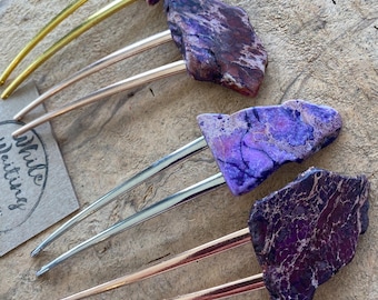 Purple Dyed Jasper Stone Hair Fork: Boho Hair Pin