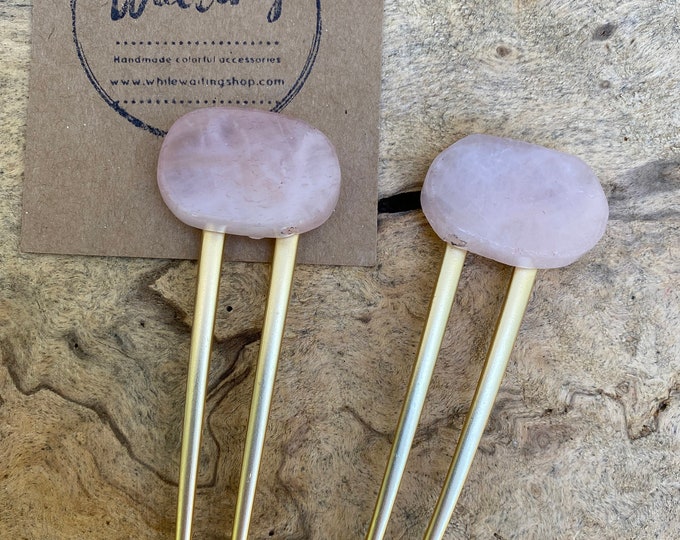 Rose Quartz Gold Hair Fork: Boho Hair Pin