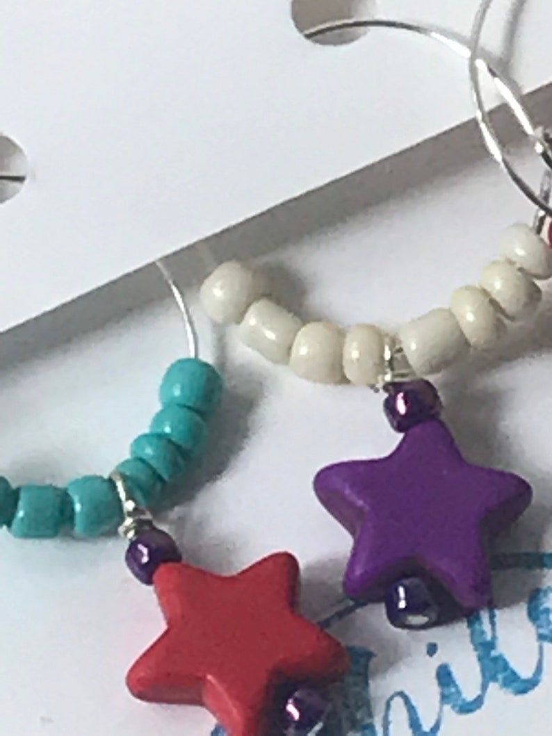 turquoise Star Wine glass charms purple and red set of 4