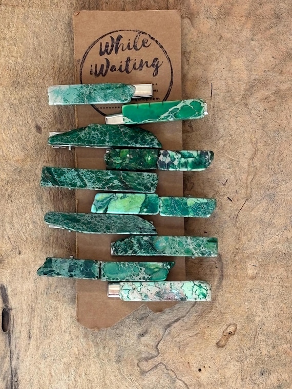 GREEN Jasper Gem Stone Boho Barrette Hair Clip Green Jasper Stone Hair Barrette: Boho Hair Clip main image 4