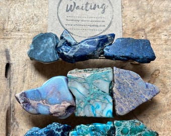Extra large  blue stone hair clip barrette 4 inch