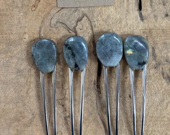 Gray labradorite silver hair fork/ modern hair fork/hair fork/hair accessory / natural cream hair fork/ boho hair clip/ hair stick/ hair pin