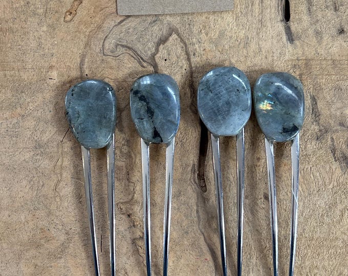 Gray labradorite silver hair fork/ modern hair fork/hair fork/hair accessory / natural cream hair fork/ boho hair clip/ hair stick/ hair pin