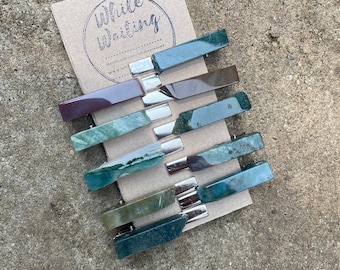 Jasper Stone Hair Clip: Boho Alligator Clip, Green & Purple