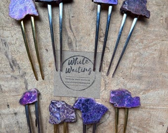 Purple Dyed Jasper Stone Hair Fork: Boho Hair Pin
