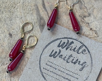 Red Jade and 14k gold filled earrings