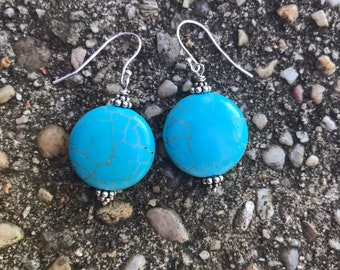 Turquoise stone earrings/ sterling silver/ silver earrings