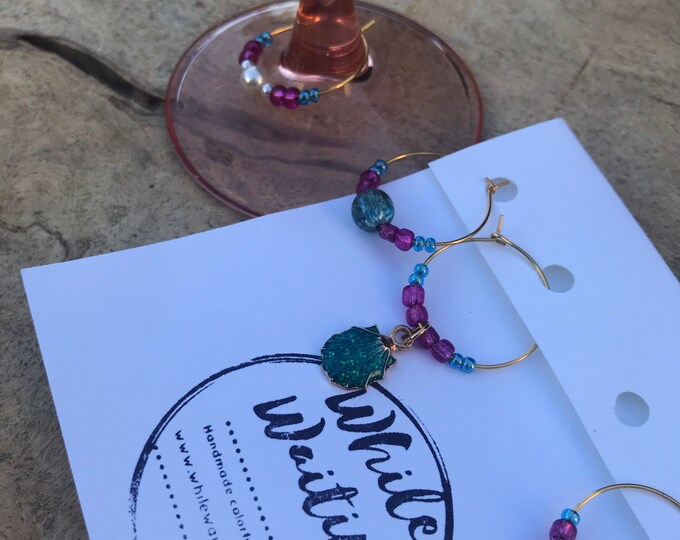 Beach boho wine charms/ pink teal vintage vibe wine charms/ hostess gifts