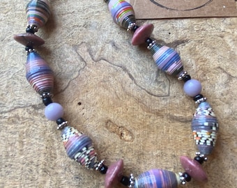purple / pink Rock statement necklace- paperbead necklace / amethyst pink wood jasper statement necklace