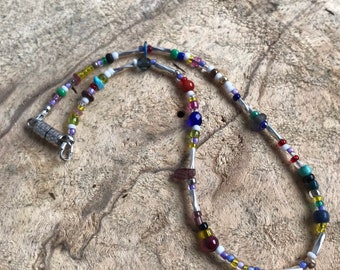 Multi colored and silver boho anklet / seed bead anklet/ beach jewelry/ summer accessories