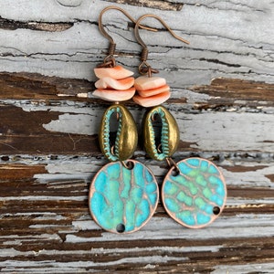 Copper boho shell earrings