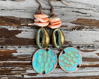 Copper boho shell earrings