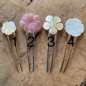 Mother of pearl hair fork/ large flower hair fork/bridal hair fork/hair accessory / carved stone flower hair fork/ hair stick/ hair pin