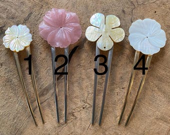 Mother of Pearl Flower Hair Fork: Bridal Hair Accessory