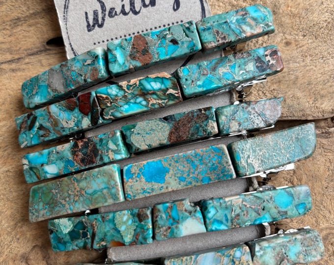 Turquoise Stone Hair Barrette: Boho Silver Tone Hair Clip