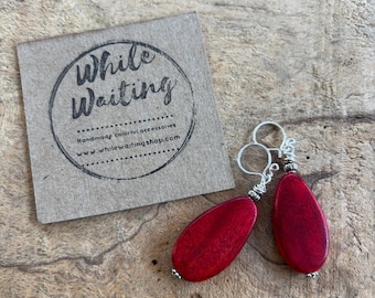 Lightweight Red wood Sterling Silver Dangle Earrings