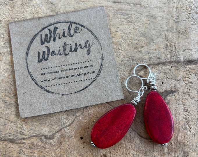 Lightweight Red wood Sterling Silver Dangle Earrings