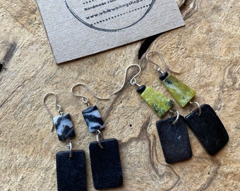 Stone/ magnetite/ black recycled wood earrings / bohemian wood earrings / statement earrings