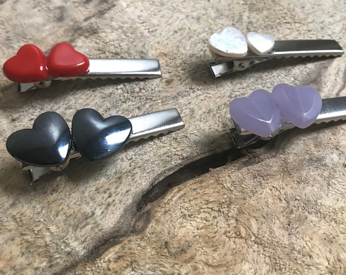 heart hair clip/ pearl heart hair clip/ hair clasp/ hair accessory / glass hair clip/ hematite hair clip