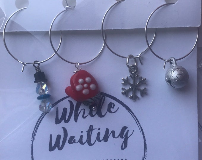 Wine glass charms- festive Christmas set of 4