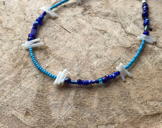 Blue & white shell boho anklet / seed bead anklet/ beach jewelry/ summer accessories