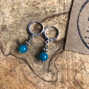 Turquoise Glass Sterling Silver Hoop Earrings: Petite Blue Earrings