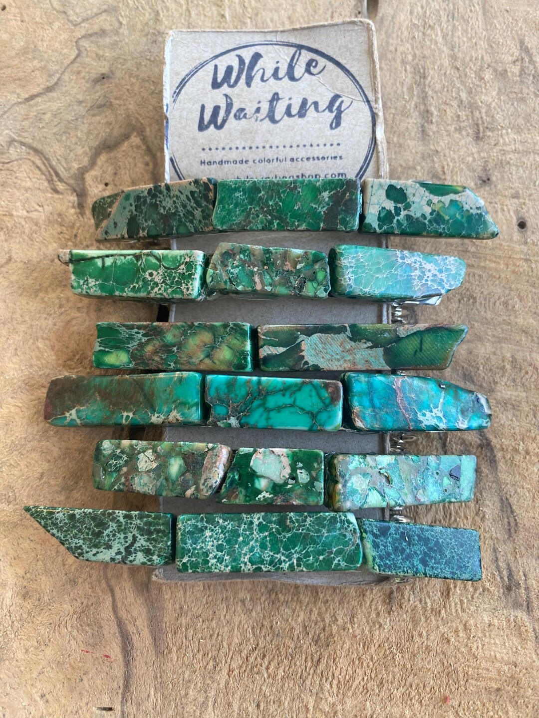 GREEN Jasper Gem Stone Boho Barrette Hair Clip Green Jasper Stone Hair Barrette: Boho Hair Clip main image 3