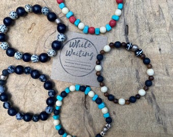 Men's Diffuser Bracelet: Lava, Jasper, Recycled Wood & African Bone