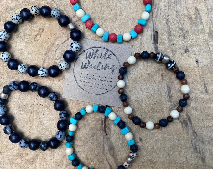 Men's Diffuser Bracelet: Lava, Jasper, Recycled Wood & African Bone