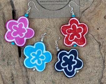 Bright Flower Bone  earrings/ multiple colors earrings/ silver