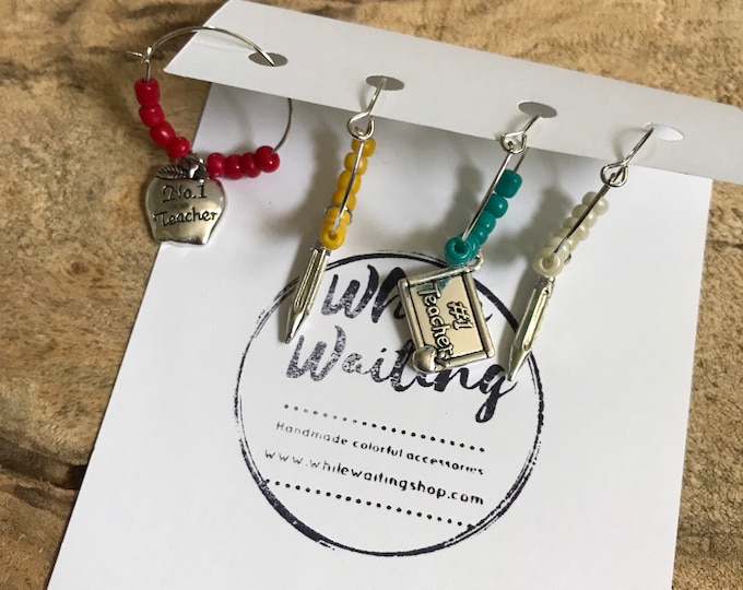 Teacher wine charms/ back to school / teacher gift wine charms/ hostess gifts