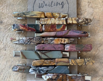 Boho Polished Stone Hair Clip: Natural Veined Alligator Clip (3 inches)