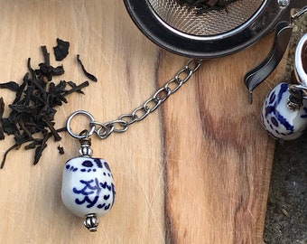 Blue & White Owl Tea Infuser: Loose Leaf Tea Strainer, Bookmark Set Option