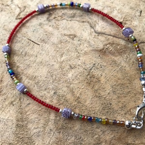 Purple and red boho flower anklet / seed bead anklet/ beach jewelry/ summer accessories