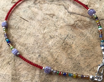 Purple and red boho flower anklet / seed bead anklet/ beach jewelry/ summer accessories