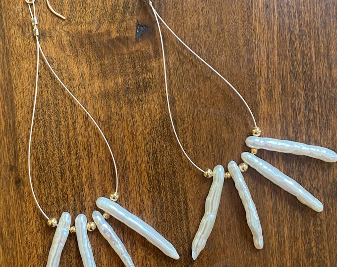 Long statement keshi pearl earrings