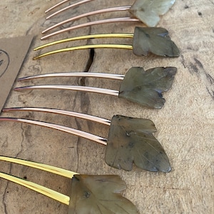 Carved Stone Leaf Hair Fork: Rose Gold Bridal Hair Accessory